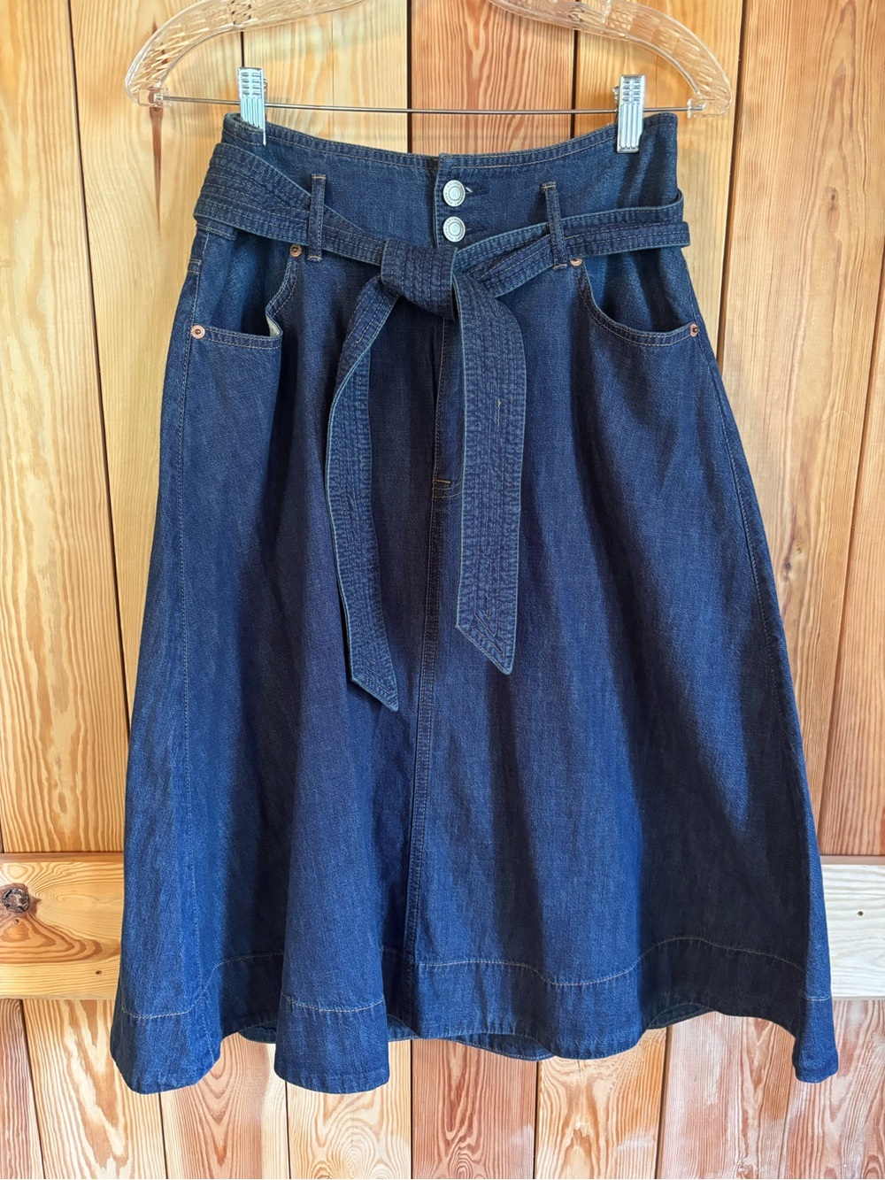 Lauren Denim A-Line Tie-Waist Skirt - Dark Blue